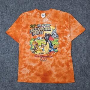 Disney 100 Cotton T-Shirt Orange Tie Dye Mens Large 2005 Halloween Event Graphic